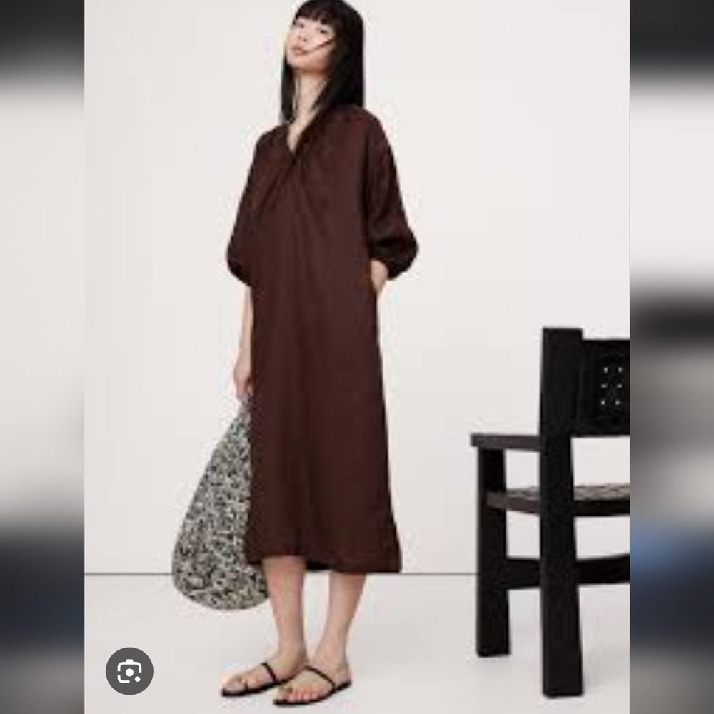 NWT Elegant Brown Maxi Dress Banana Republic 100% Linen Msrp 200$